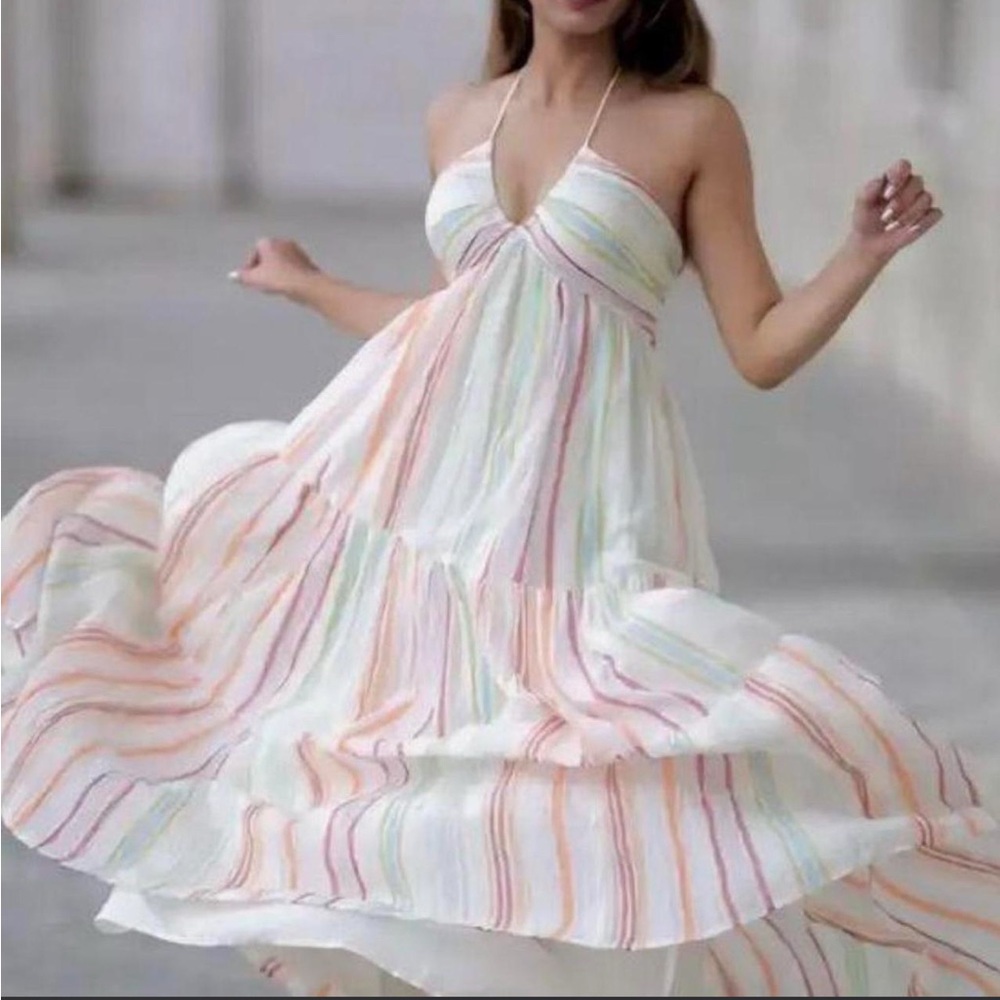 American Eagle Cotton Striped Halter Sundress, Size S